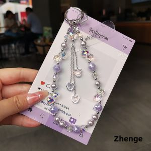 Short Crystal Beaded Mobile Phone Chain Womens Wrist Hanging Decoration High-End Feel Phone Case Cover Anti-Loss Handheld Chain Bag Chain Unique Design