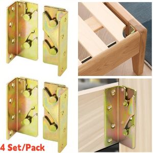 4 Sets Heavy Duty Bed Rail Brackets Non-Mortise Bed Frame Hardware Bed Rail Fittings Wooden Furniture Hinge Fixing Connectors