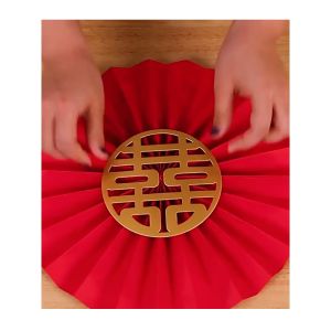 Set 6 quạt giấy đỏ trang trí tết 2025 đám cưới tiệc cưới sinh nhật lễ hội-HAUSE