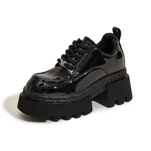 Leather Thick Heel Loafers Womens Spring Fashion Single Shoes High Heels Increased Height Small Size Black Leather Shoes