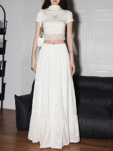 Bộ Đồ Hai Mảnh LINFANGING Thiết Kế Bướm Khoét Rỗng Áo Trên Không Hoàn Toàn Mùa Hè 2025 Bộ Đồ Ren Giảm Tuổi