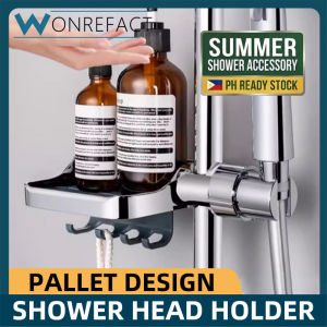 Adjustable Shower Head Bracket Punch-Free Bathroom Toilet Stand Clip-on Slide Rail Rack With Soap Tray Non-Slip