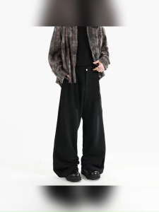 ManWardrobe.c Mens Pure Cotton Straight Flared Pants Loose Casual Wide Leg Pants Trousers For Men