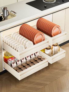 Double Layer Stainless Steel Drawer Style Kitchen Cabinet Bowl Basket Storage Rack Built-In Dish Drainer Organizer