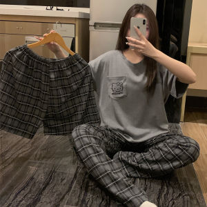 MiiOW | Bộ đồ ngủ cotton nguyên chất MiiOW mùa hè cho nữ Bộ đồ ngủ tay ngắn quần dài ba mảnh phong cách ngọt ngào cho bé gái mặc ở nhà