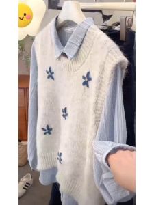 YUFUQING | Korean Style White Embroidered Sleeveless Vest Set Casual Workwear Two-Piece Outfit