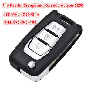With PCB Board Flip Key /Key Shell for SsangYong Korando Actyon C200 3 Buttons 433MHz 4D60 Chip Part Number 87540-34100