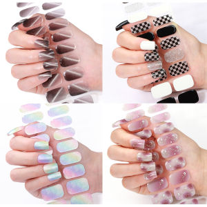 Semi-Cured UV Nail Stickers 20 Tips Self Adhesive Gel Nail Wraps Nail Art Decoration Decals Patch UV Lamp Need Press On Nails