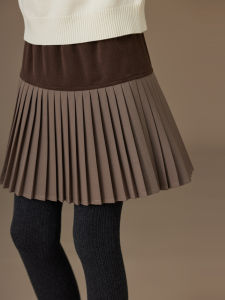 Casual Childrens Half Skirt Girls Pleated Short Skirt Mixed Fabric A-Line Skirt for Ages 3-14 Autumn Winter New Arrival