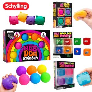 Schylling Rainbow Teenie Nee Doh Stress Balls 6pcs Soft Squishy Toys Anxiety Relief Squeeze Toys For Teenager Calm Mood