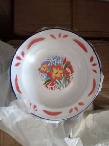 Piring seng jadul UK 20 cm / Piring enamel motif bunga 1 Lusin