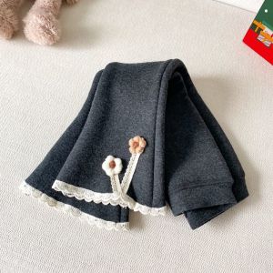 กางเกงขายาวทรงหลวมเอวสูงผ้าขนแกะหนาสำหรับเด็กผู้หญิงในฤดูใบไม้ร่วงและฤดูหนาว กางเกงขายาวทรงหลวมสำหรับเด็กผู้หญิง