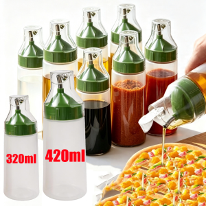 2pcs Large Capacity Handle Equipped Plastic Squeeze Oil Dispenser / Automatic Flip Top Dustproof Leakproof Condiment Bottle / Multi-Purpose Kitchen Storage Container