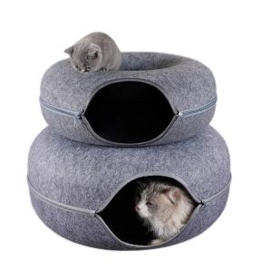 Teekland Round Cat Tunnel Interactive Kitten Donut Nest Felt Pet Toys Kennel Cats Bed House Cats Sleeping Cushion