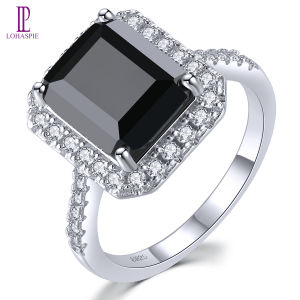 Lohaspie เครื่องประดับ5.2กะรัตของแท้แหวน925แหวนเงินสเตอริ่งแข็งแท้สีดำธรรมชาติ Spinel แหวนบุษราคัมสีฟ้าท้องฟ้า925เงินแท้ของขวัญวันเกิดสำหรับผู้หญิงเครื่องประดับ