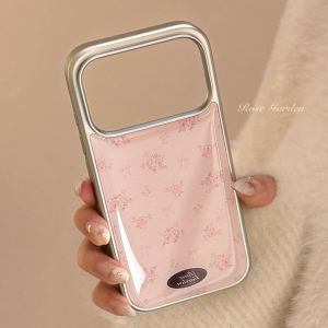 Korean Pink Flowers Drop Glue Electroplated Phone Case For iPhone 17 Air 16 15 14 13 12 Pro Max Shockproof Protective Hard Cover