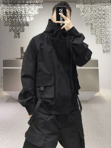 Casual Mens Short Coat Jacket Spring Autumn Fashionable Hooded Windproof Polyester Fiber Long Sleeve Zipper Closure Outerwear