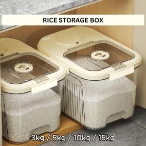 Ready Stock 3/5/10/15kg Bekas Beras Airtight Rice Storage Grain Container Tupperware Sealed Insect Proof Moisture Proof Dog Cat Pallet Pet Food Container Aesthetic Rice Dispenser Household Storage Box Organizer Cereal