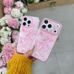 Sanrio | Stars Flash Powder My Melody Phone Case For iPhone 17 14 15 16 Pro Max With Bracelet Lovely Shockproof Protective Back Cover