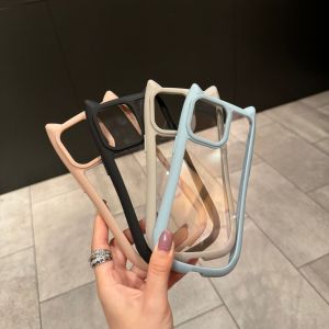 Cartoon Cat Ears Clear Phone Case for iPhone 11 12 13 14 15 16 pro Max 16E Cover 17 Air Creative TPU+PC Anti-Fall Mobile Phone Shell
