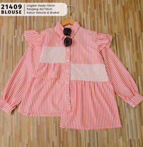 Kemeja Motif Salur kombi Brukat / Atasan Kemeja Wanita Model Terbari Trendi 2024 / Kemeja Motif Salur Size M L XL Murah
