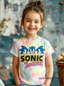 Bandai | Cartoon Sonic Character Print Tshirts For Kids Casual Round Neck Street Tees Summer Adult/Kids Tshirts Cute Tops Sonic T-shirts