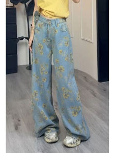 Quần Jeans Denim Ống Rộng Kiểu Dáng Rộng Thời Trang Mùa Hè 2025 Cho Nữ Quần Dài Dài Đến Sàn Có Vò Móng Hoa Kiểu Dáng Rộng