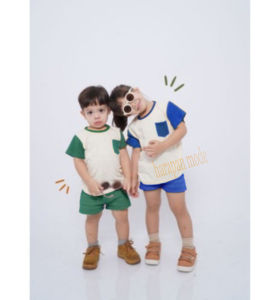 Stelan Kaos Anak Laki-Laki dan perempuan Nano celana pendek motif Kombinasi / Baju Playset anak cewekcowo Two tone