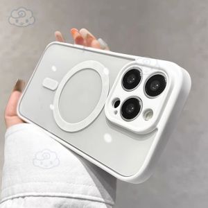 Macaroon Màu sạc không dây Ốp điện thoại cho Iphone 11 12 13 14 15 Pro Max 15 cộng với trường hợp điện thoại máy ảnh bọc hoàn toàn trong suốt lưng cứng chống sốc Cove