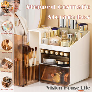 Vision Luxury 3 Tier Cosmetic Storage Box Desktop Makeup Jewelry Drawer Multifunctional Eye Shadow Skin Care Products Lipstick Organizer Household Jewelry Dressing Case