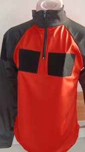 เสื้องานป้องกัน ดับเพลิง รุ่นส้มสว่างแขนดำ ตีนตุ๊กแกดำ