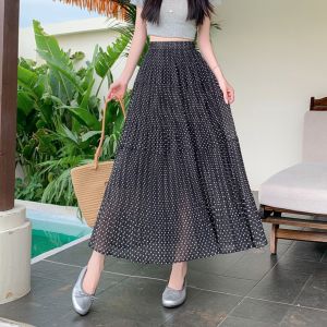 Slimming Plus Size High-Waisted Polka Dot Long Skirt