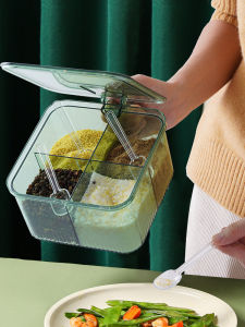 Kitchen Storage Box Spice Canister Multi-Grid Sugar Chicken Essence Flavoring Box Home Use Plastic Nordic Style Pure Color