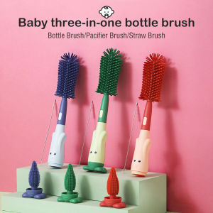 3 in 1 Baby Bottle Brush Silicone Non-Scratch Pacifier Straw Cleaning Brush MY318