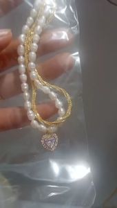 Vòng cổ ngọc trai nước ngọt chưa qua chế tác kết hợp dây xù vàng sang trọng theo xu hướng thời trang Hàn Quốc