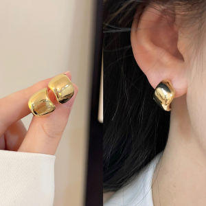Elegant Simple Irregular Metal Earrings Womens Spring Summer Vintage Hong Kong Style Fashionable New 2024 Trend Ear Jewelry Clip-On