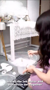 Solar electric fan 12 inch rechargeable 2 LED lights 220V AC desktop electric fan outdoor fan solar light