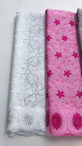 5Yards African Swiss Voile Lace Fabric - Black with Vibrant Pink Floral Embroidery Cotton For Traditional African Clothing & Sew