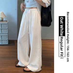 YAYANGREN | White Cotton-Linen Loose Wide Leg Pants for Women Summer