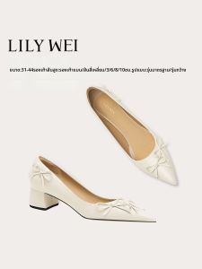 LILY WEI | Giày Gót Cao Thoải Mái Có Nơ Chi Tiết Size Lớn 41-43