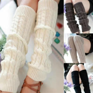 Womens Leg Warmer Lolita Long Socks Knitted Keep Warm Foot Cover Ladies Autumn Winter Black White Twist Crochet Socks Boot Cuff