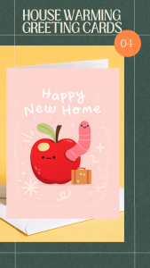 Funny New Home Card - Happy New Home | Apple Worm with Suitcase New House| A6 Greeting Card | Free Envelope