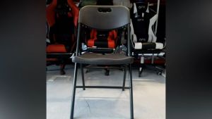 Wood Grain Steel Leg Folding Chair (Grey)