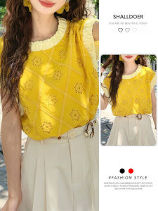 Shalldoer | เสื้อเชิ้ตแขนสั้นผู้หญิงฤดูร้อนปี 2025 ดีไซน์วินเทจผ้าผสมโพลีเอสเตอร์ ความยาวปกติ คอตั้ง สไตล์เกาหลี ลำลอง
