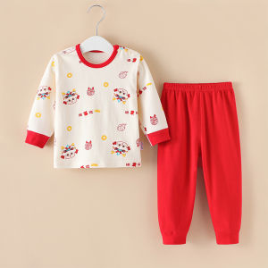 ชุดนอนเด็ก Pure Cotton 2 ชิ้น ชุดลำลองสำหรับเด็ก ชุดวันเกิด ชุดเด็กผ้าฝ้ายสีแดง ชุดฤดูใบไม้ผลิและฤดูใบไม้ร่วงสำหรับเด็ก