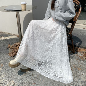 Váy Lưới Ren Cạp Cao Nửa Thân Váy Dài Đến Giữa Bắp Chân Cho Trang Phục Công Sở Thường Ngày Váy Cổ Điển Đa Năng Che Mông Thon Gọn