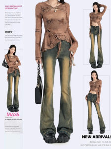 High Waist Bell Bottom Jeans Womens Fashionable Elastic Denim Long Pants by Oioi Cleanfit Style Cotton Blend Casual Wear