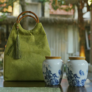 Chinese Style Handmade Bamboo Green Tea Packaging Box Fabric Art Square Pack Dragon Well Tea Box West Lake Ming before Dragon Well