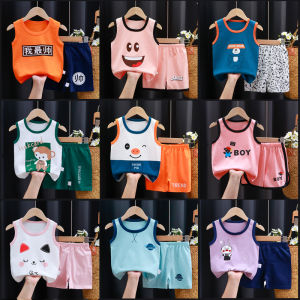 Pure Cotton Summer Casual Sleeveless Vest & Shorts Set for Boys Lightweight Breathable Comfortable Cartoon Print Outfit