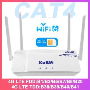 Bộ Định Tuyến KuWFi 4G CAT4 LTE 300Mbps Không Dây WiFi6 Với Cổng RJ45 Khe Cắm Nano USIM Ăng-ten Ngoài Hỗ Trợ Tối Đa 10 Người Dùng Modem WiFi Gia Đình